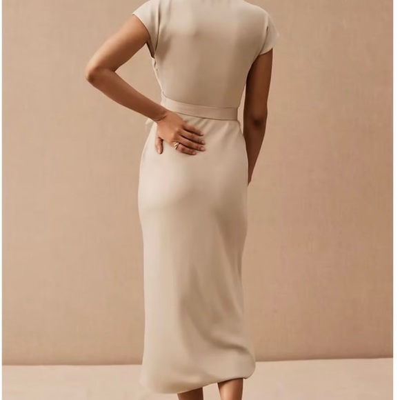 BHLDN Louisa Satin Charmeue Midi Dress in Champagne- BRIDESMAID - Picture 3 of 5